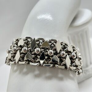 Diamonds And Hearts Silver Wide Bracelet, High Quality